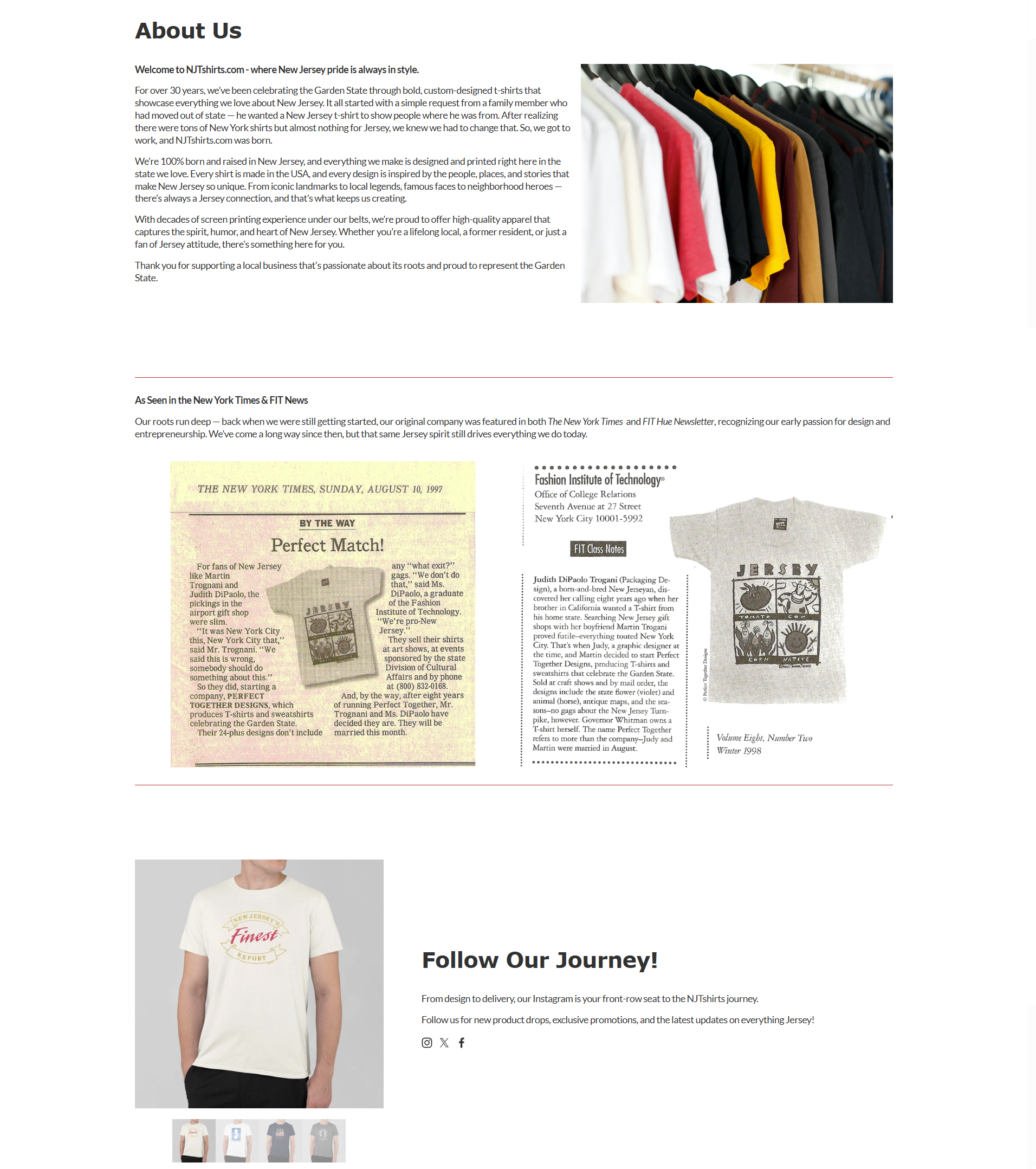 NJ Tshirts website About us Page